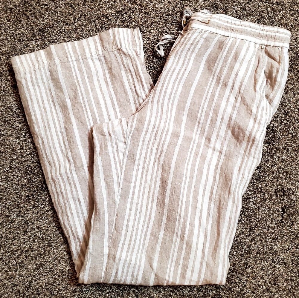 Jones New York Women’s Striped 100% LINEN Pants With Pockets Size 10